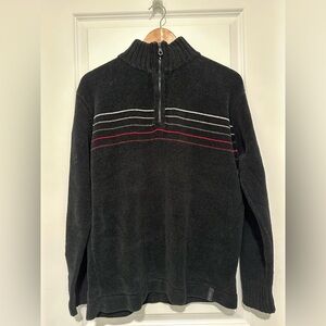 Brody Jeans Vintage Y2K Black Quarter-Zip Chenille  Sweater with Stripes  XL